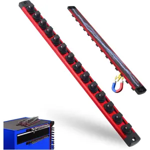 Hardware Tools 3/8-Inch Magnetic Socket Rail,Heavy Duty Magnetic Socket Organizer for Tool Box Drawer,Professional Magnetics Sockets Holder with 14 360° Swivel Clips for 3/8" Drive Sockets