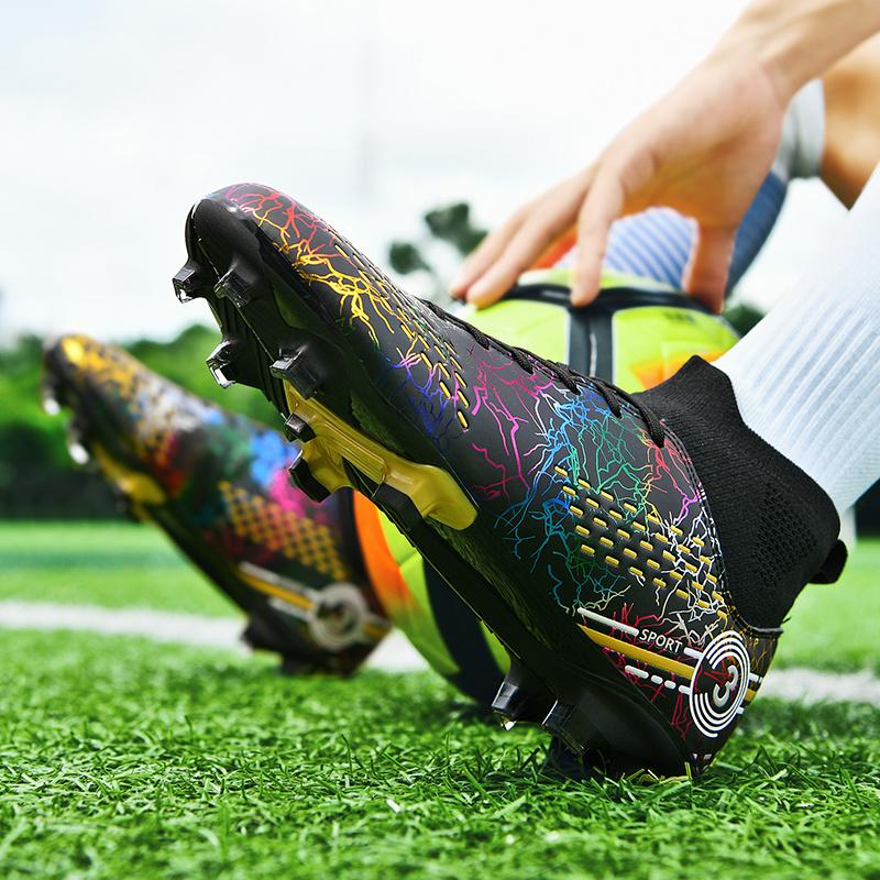 BDHJYDB Men's High-Top /Soccer Boots - All-in-One Training & Match Boots with Shock-Absorbing TPU Sole, Breathable PU/Fabric, Elastic Ankle & Dynamic Studs - All-Weather All-Ground (AG) Design for Indoor/, Turf, Grass, Concrete - White/Black/Red Color Opt