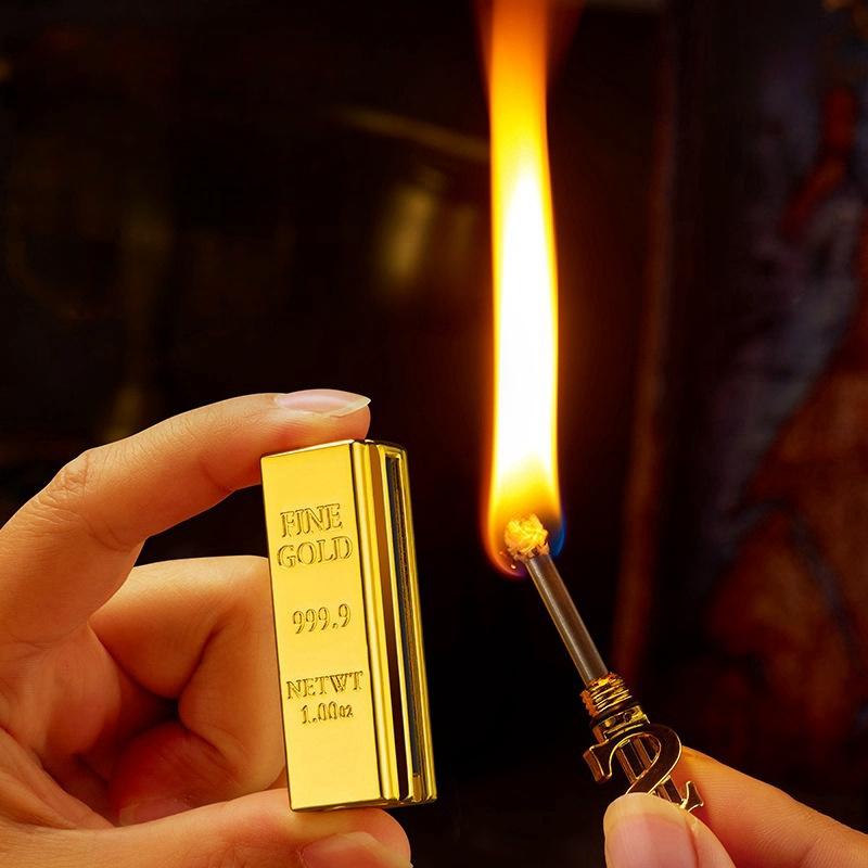 1-piece windproof permanent lighter, creative golden stick matches, multifunctional metal kerosene lighter, mini portable igniter, suitable for outdoor camping fire making and burning sticks, boyfriend gift (oil-free), no battery