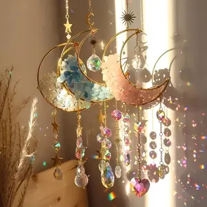 Amethyst Moon Crystal Light Catcher - Bohemian style Half Moon Prism Window Ornament, suitable for home and garden decoration, perfect gift for Valentine's Day and holidays