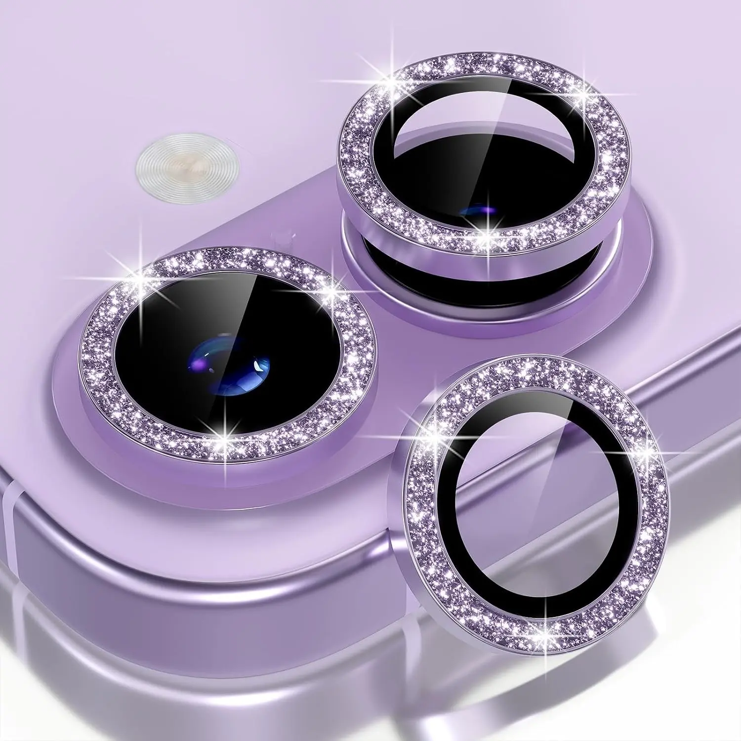 4-Pack Glitter Bling Camera Lens Protector for iPhone 16 & 17 | 9H Tempered Glass Cover with Aluminum Alloy Ring | Scratch-Proof, Durable, Case-Friendly Decorative Accessory