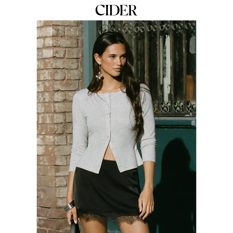 Cider Boat Neck Button-front Long Sleeve Top SohoChic