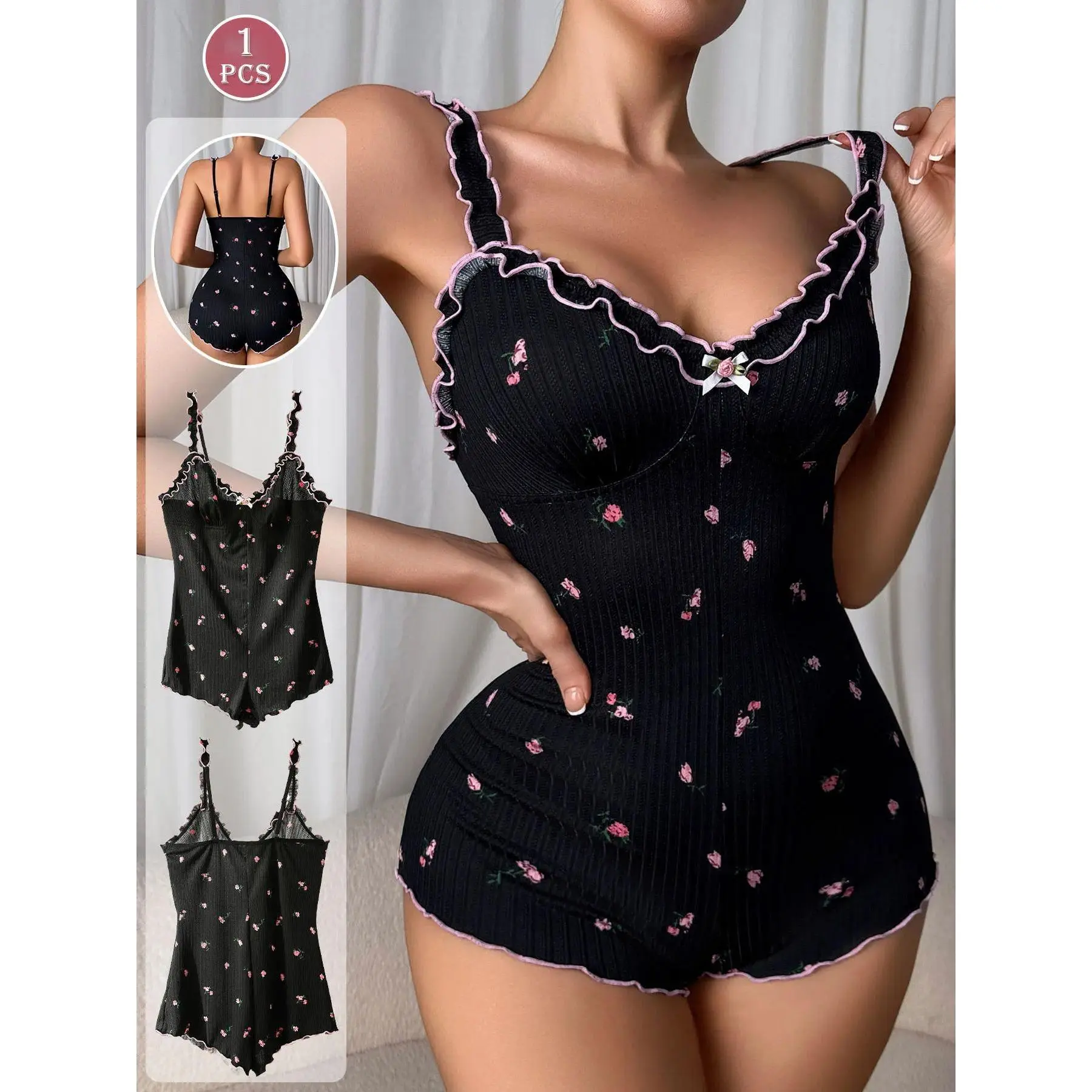 Women's one-piece sleeveless pajama jumpsuit, suitable for sleeping and casual wear, women's loungewear