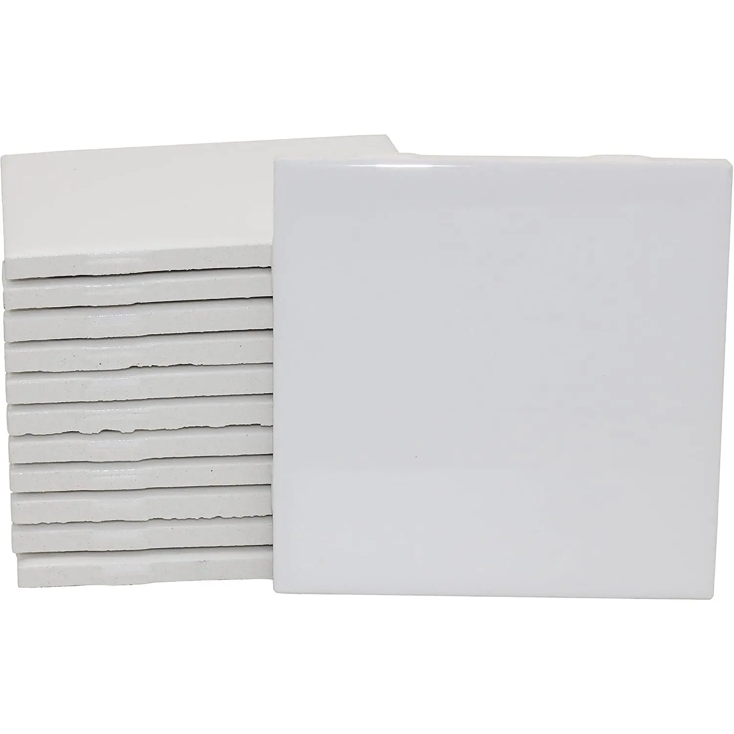 12 Pack of Glossy White Glazed Ceramic Tiles for Alcohol Ink Painting, Decorating, Arts & Crafts, 4.25 x 4.25 Inch Square Ready-to-Paint Ceramics