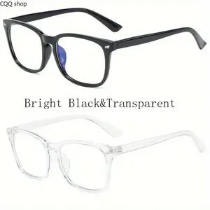 Unisex 2-Piece Classic Retro Minimalist Full Rim Eyeglasses Frames - Square Transparent Lens Blue Light Classical Sports & Outdoor Eyewear, Transparent Lens Glasses