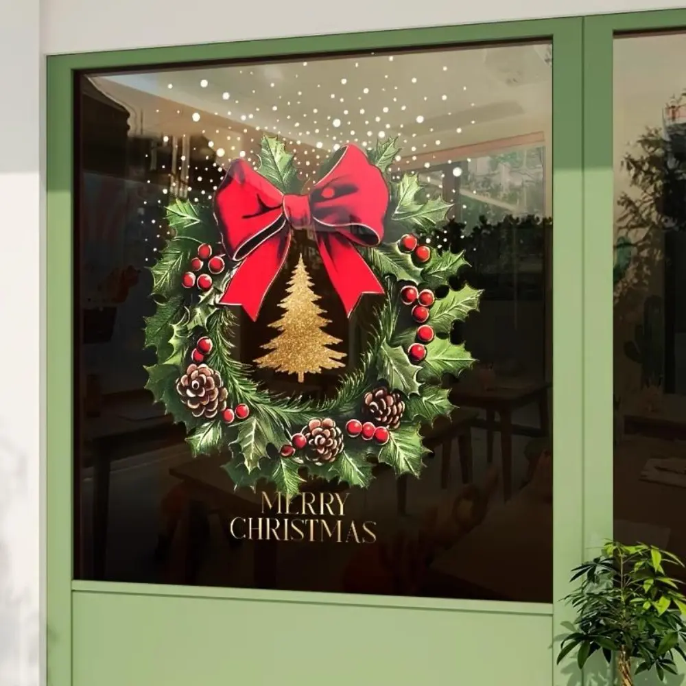 Christmas decorative wreath window decal glass sticker double-sided same-color printing electrostatic decal, Christmas scene decoration gift festive atmosphere dress up