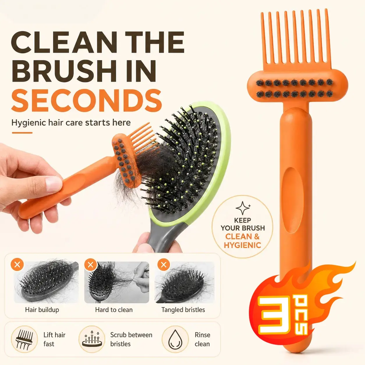 2-Piece Comb Cleaning Tool, Dual-Action Comb Cleaner with Brush Bristles, Reusable Hairbrush Cleaner, Easy to Clean, Home Salon Travel Use