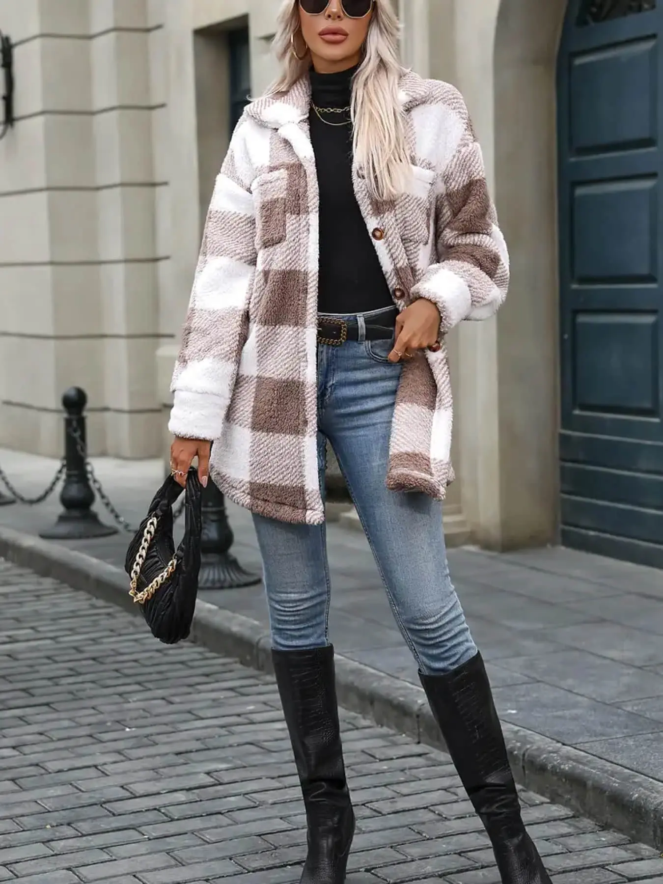 Women's Fashion Casual Plaid Jacket, Loose-Fitting Warm Outerwear for Fall & Winter, Perfect for Street Shopping, Coffee Shops, Dates, Commuting, Fall Jackets