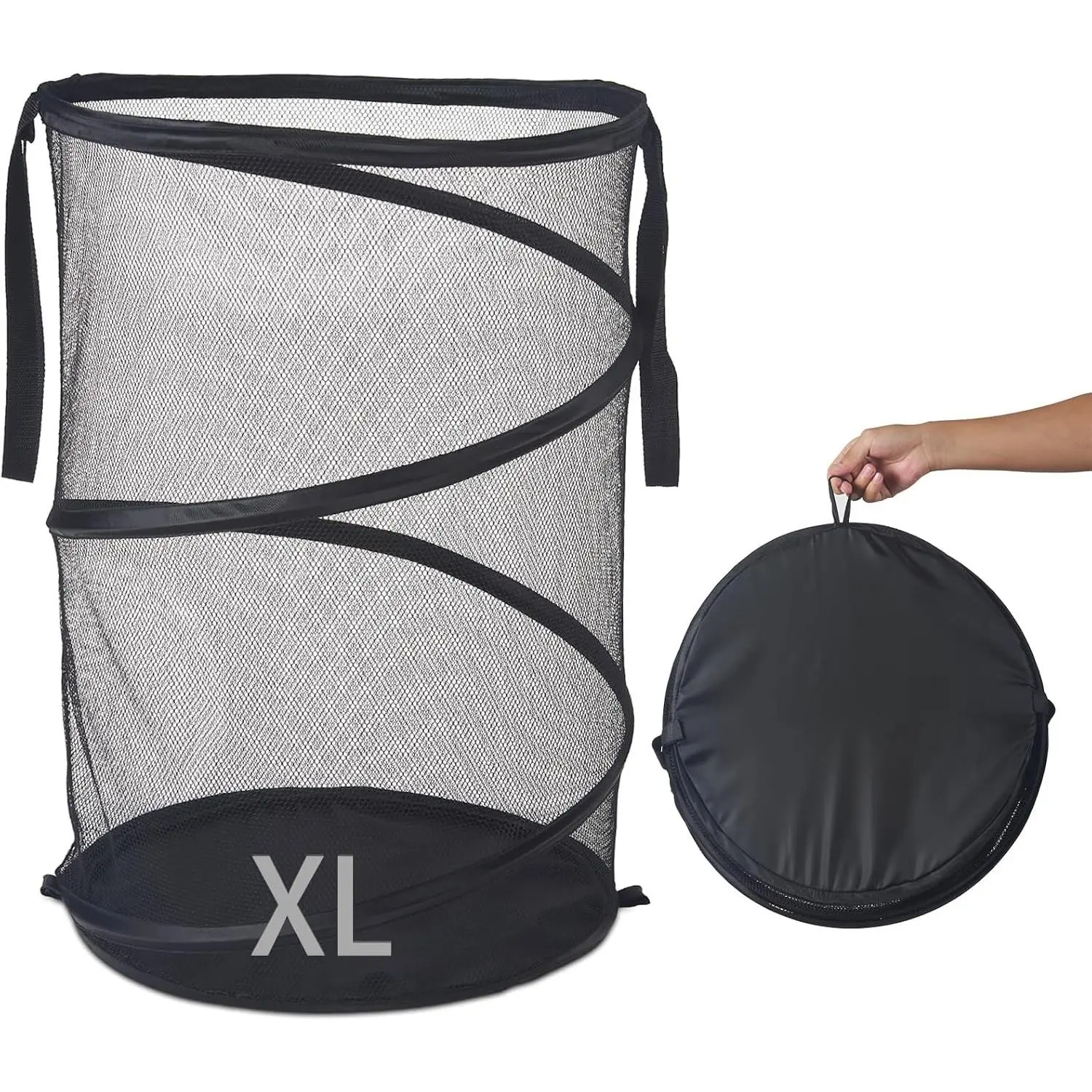 Mesh Popup Laundry Hamper 115L Foldable Laundry Basket Extra Large Capacity Collapsible Clothing Storage Basket with Handles 26 H x 18 W x 18 L (Black)