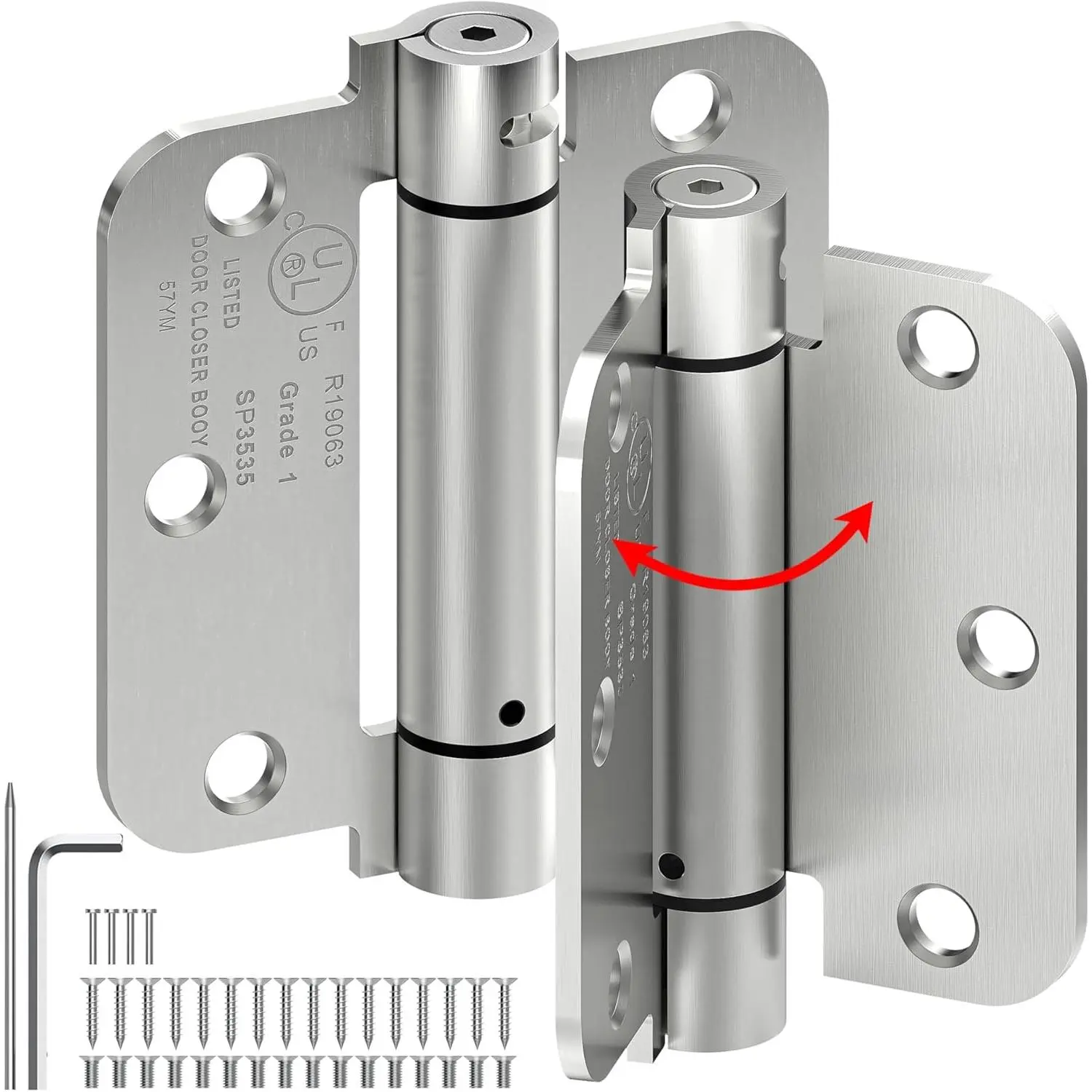 2-Pack 3.5 Inch Self Closing Door Hinges,5/8" Radius Corners,Brushed Nickel | Auto Spring  Door Hinges, Adjustable Tension for Exterior,Garage, Front  Door,Left Right Hand Door,UL Listed