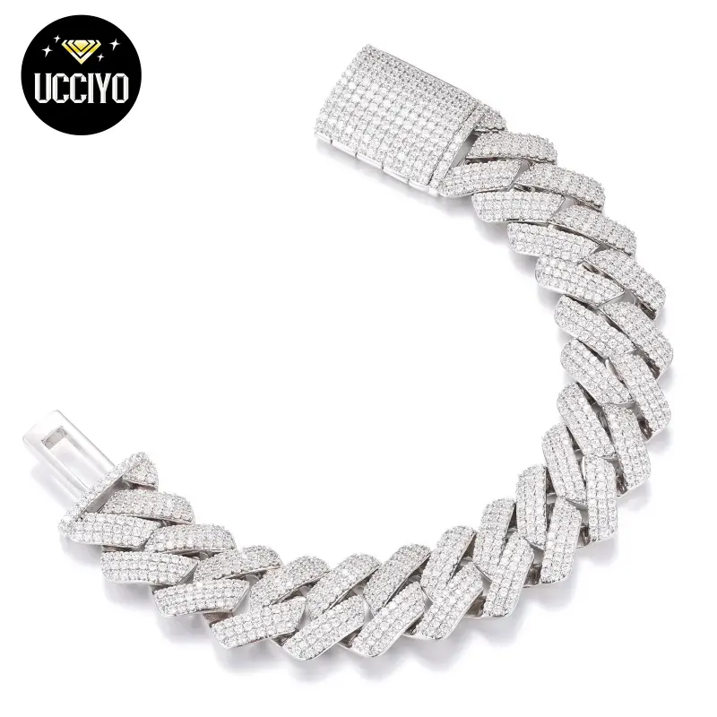 Men's Hip Hop Bracelet Bubble Shiny Lab-Created Moissanite Cuban Chain Bracelet Copper Moissanite  Bracelet  Rock Rapper Fine Jewelry[#CMB5 20mm]