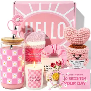 Pink Gift Basket for Women, Unique Birthday Gifts for Teen Girls Mom Sister Friends Her, Get Well Gift Baskets for Teen Girl, Encouragement Self Care Package Thinking of You Gifts for Woman