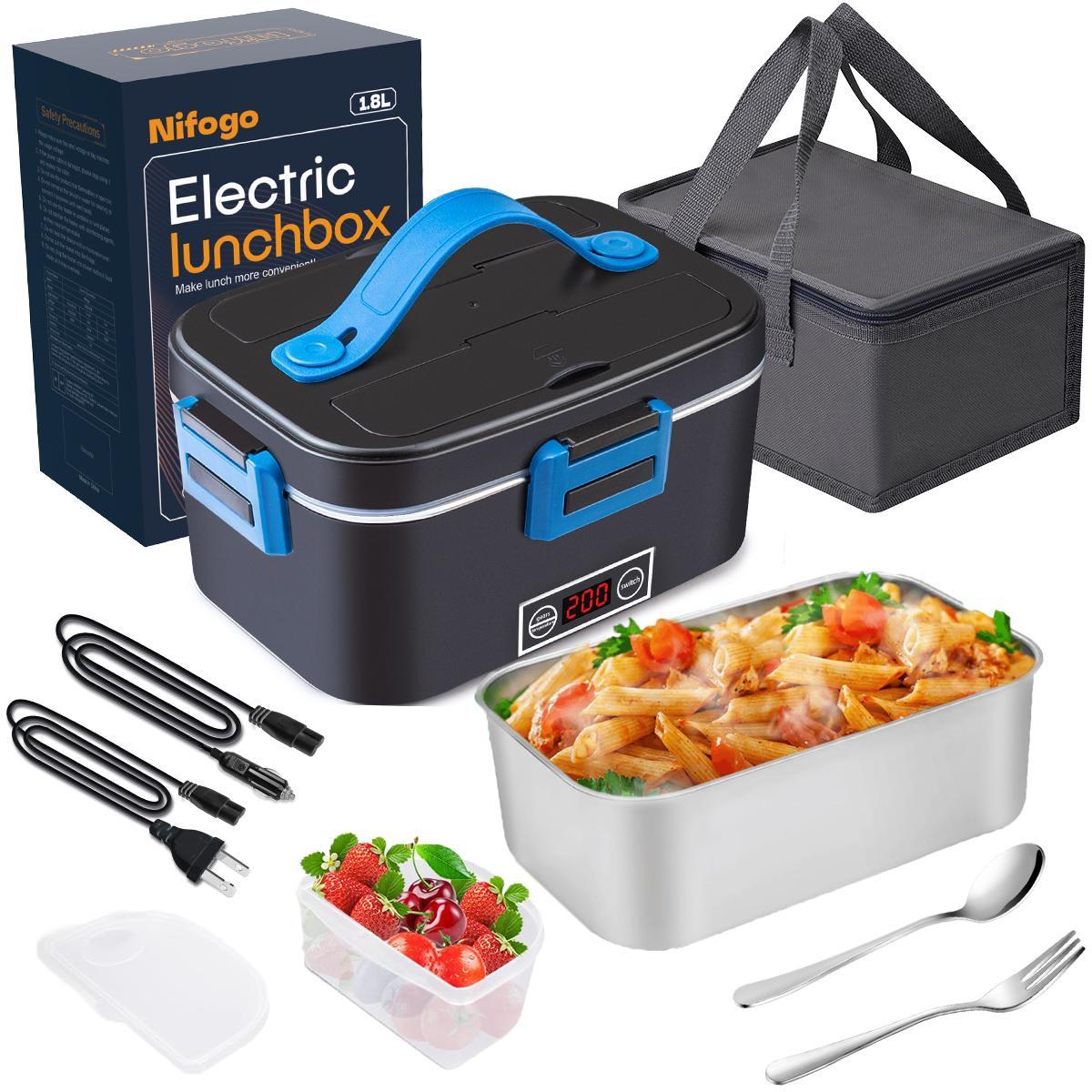 Nifogo Electric Lunch Box, 100W Food Heater 1,8L for Adults Portable Food Heater with Tableware and Lunch Bag, Car & Home Portable Electronic Food Heater for Home Office Travel
