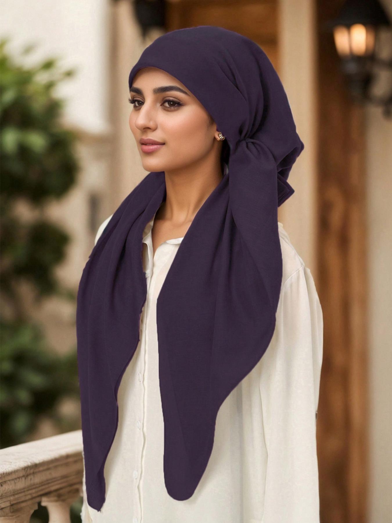 Women's Solid Color Instant Hijab, Stretchy Hijab, Elegant Minimalist Breathable Comfortable Hijab, Fashionable Soft Modesty Hijab for Women & Girls