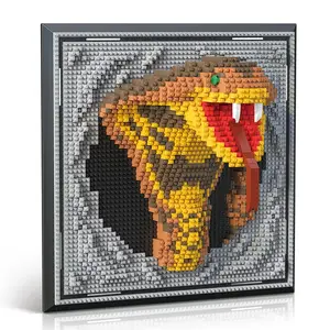 3D Building Blocks Snake Head Mural Wall Block DIY Construction Assemble Wall Decor Hanging Sculpture Toy, Birthday Gifts, Christmas Gifts