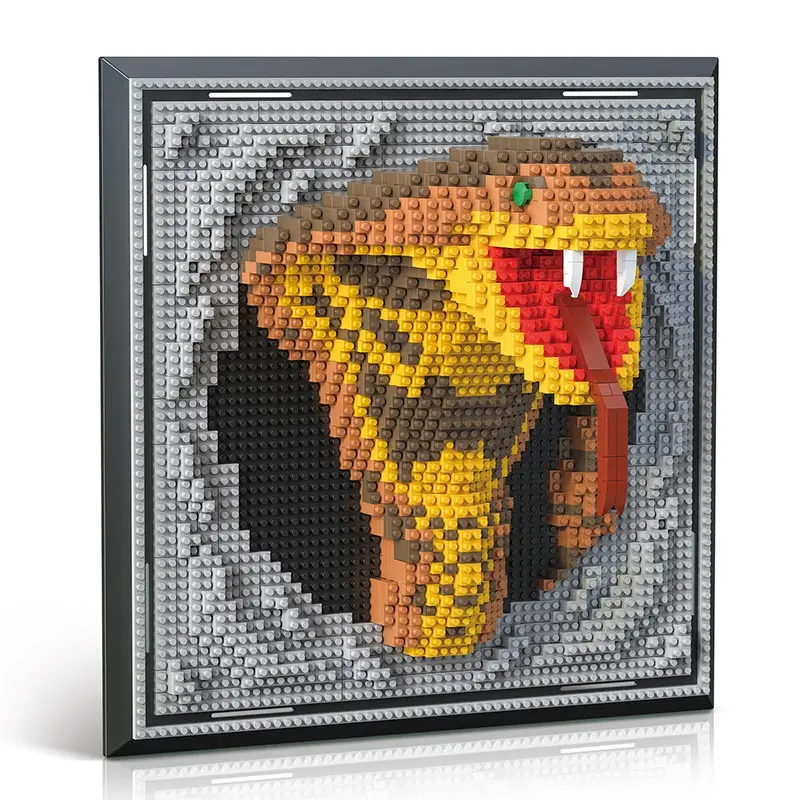 3D Building Blocks Snake Head Mural Wall Block DIY Construction Assemble Wall Decor Hanging Sculpture Toy, Birthday Gifts, Christmas Gifts