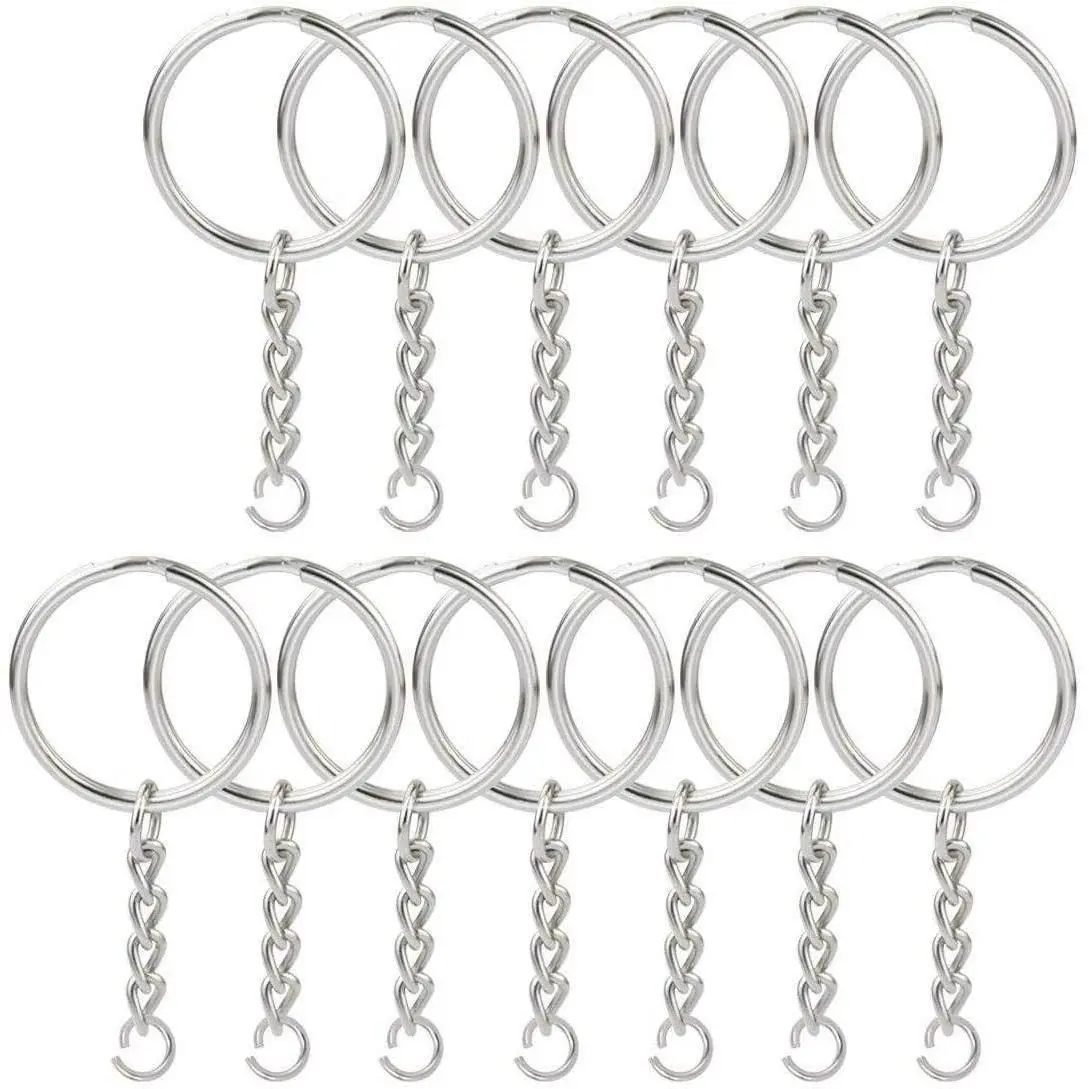 100 count  1 Inch/25mm Split Keyrings with Chain   Ring, Key Chains Rings  with Open Jump Ring and Connector.