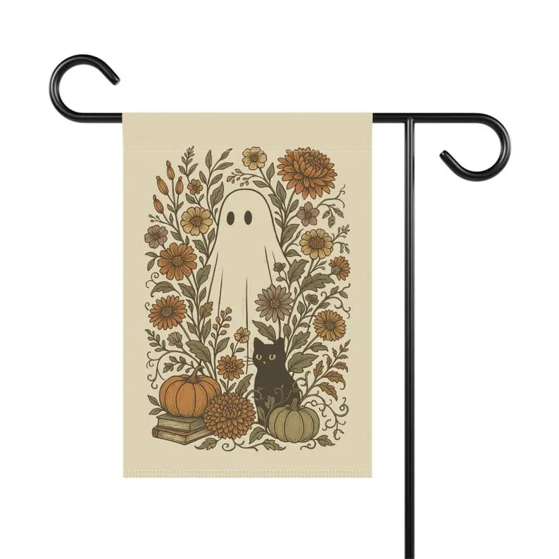 Vintage Halloween Garden Flag Retro Fall Garden Flag Halloween Ghost Yard Flag Vintage Pumpkin Flag, Bookish Yard Flag, Halloween gift
