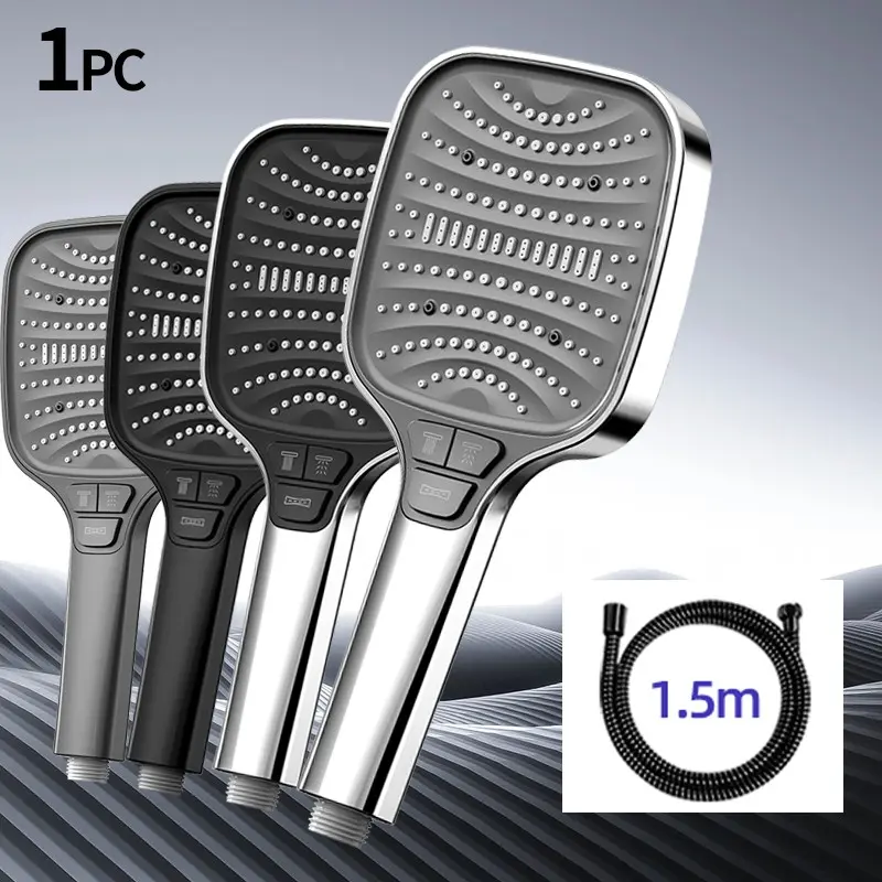 Handheld Pressure Shower Head Set, 8 Spray Modes with 1.5m Hose, Complete Kit, Available in Four Colors, Ideal for Bathroom Use