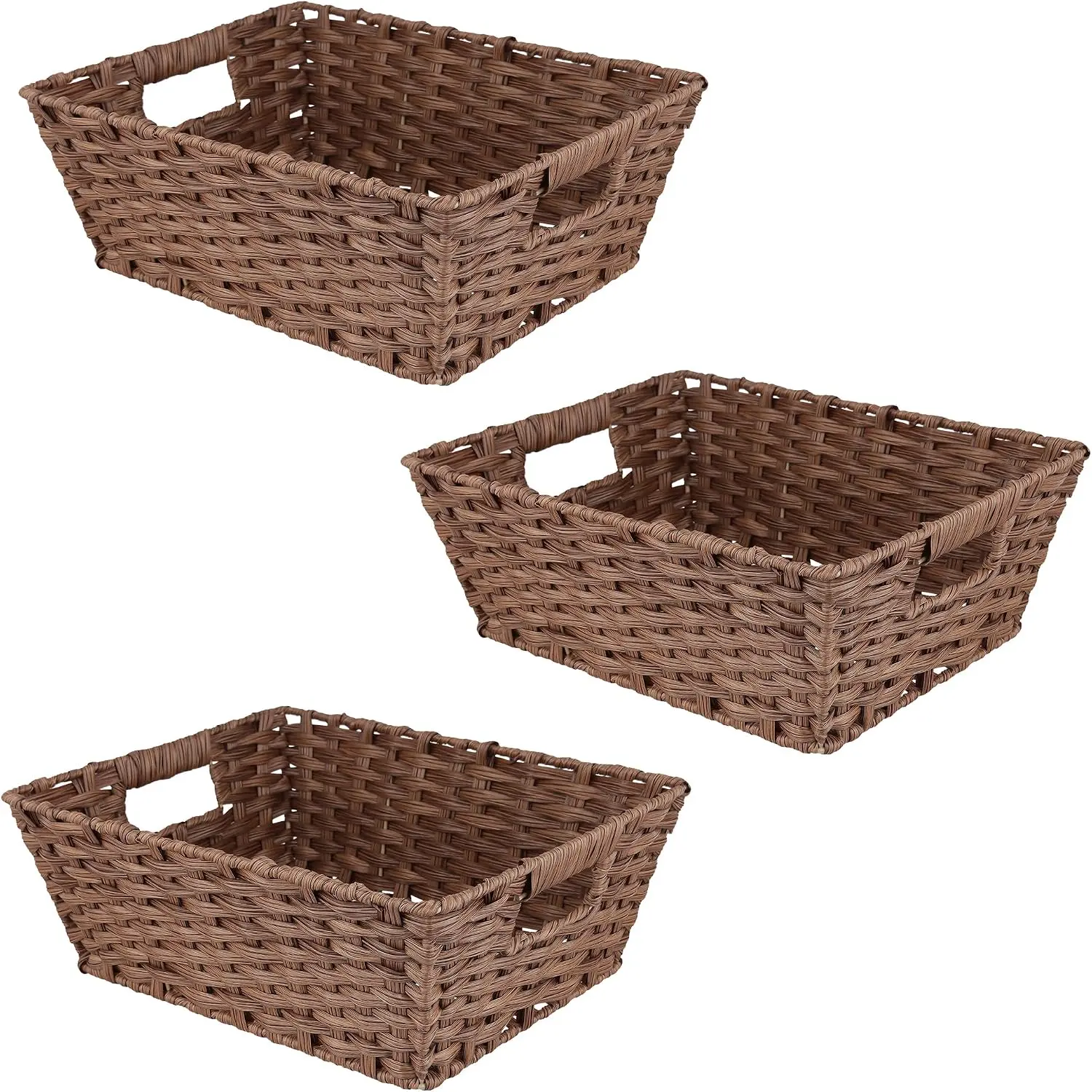 SOUJAP 3 Pcs 15 x 12 x 5.5 Inch Wicker Woven Bread Baskets, Imitation Rattan Food Storage Basket for Kitchen Home Bathroom Display, Dark Brown