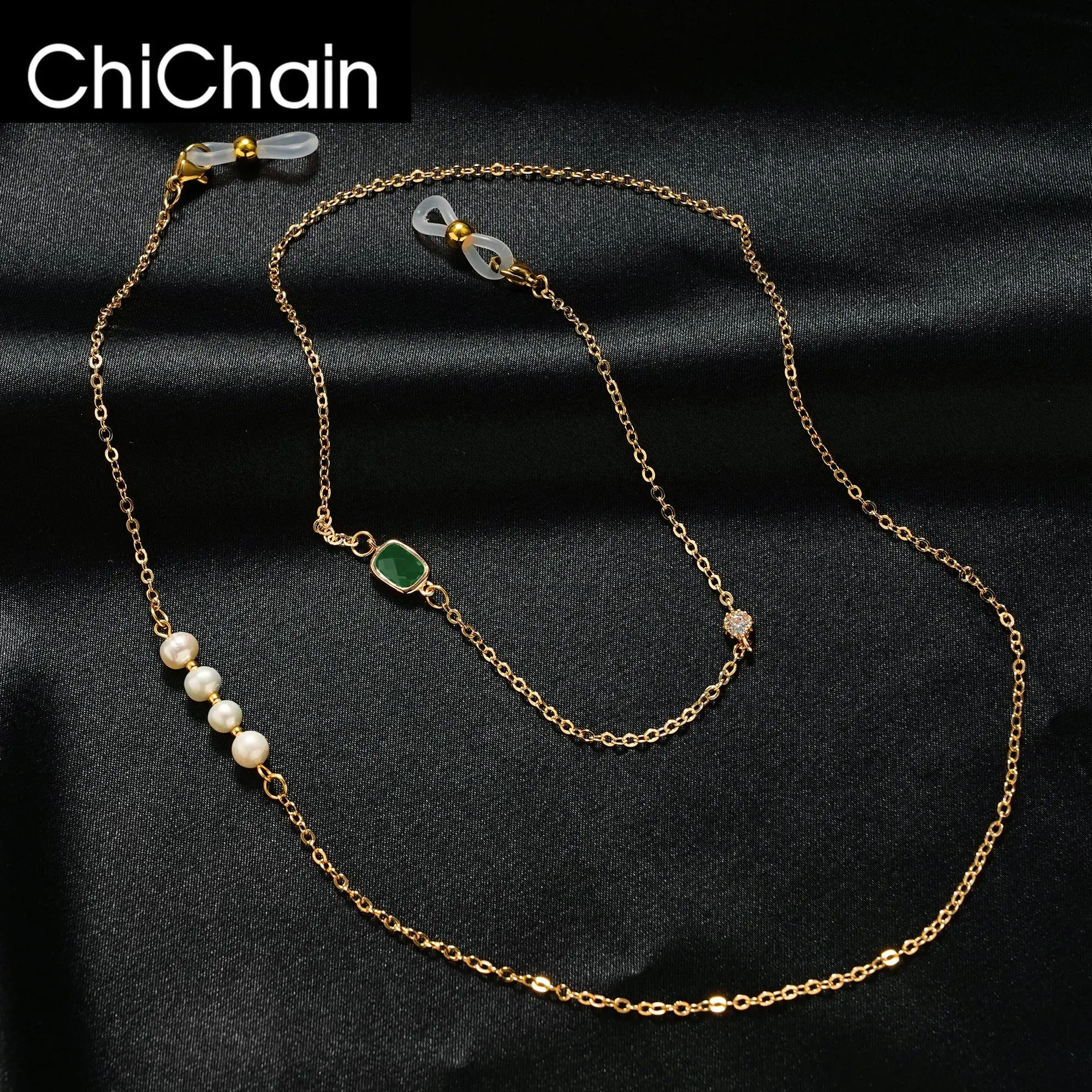 Simple Pearl Gem Sunglasses Sunshade Chain Fashion Metal Mask Chain Glasses Chain Charm Metal Lanyard Glasses Frame Rop