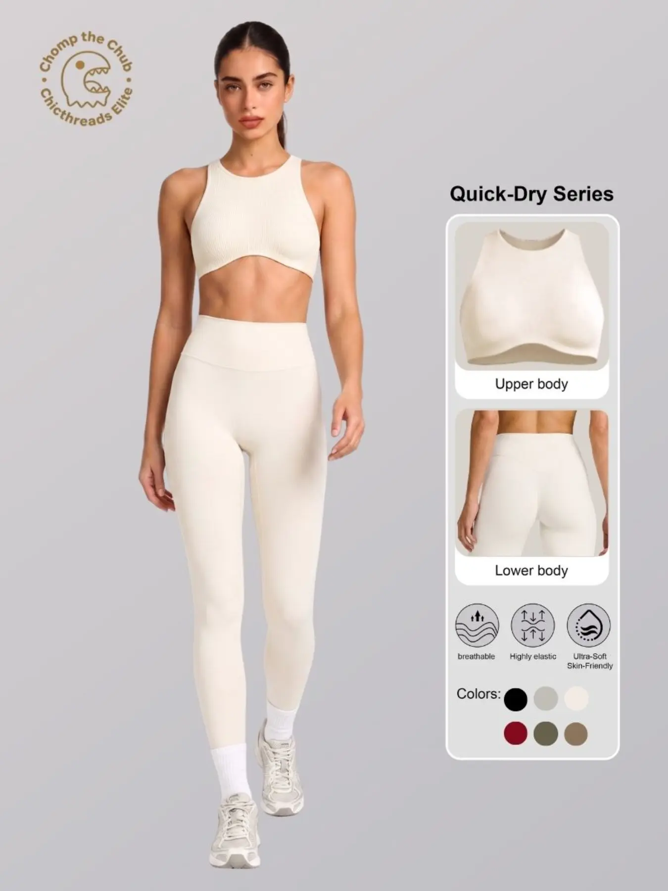 Women's Spring Summer Solid High Neck Quick Dry Sports Bra & High Waist Leggings, Slim Fit Activewear for Yoga Pilates Running