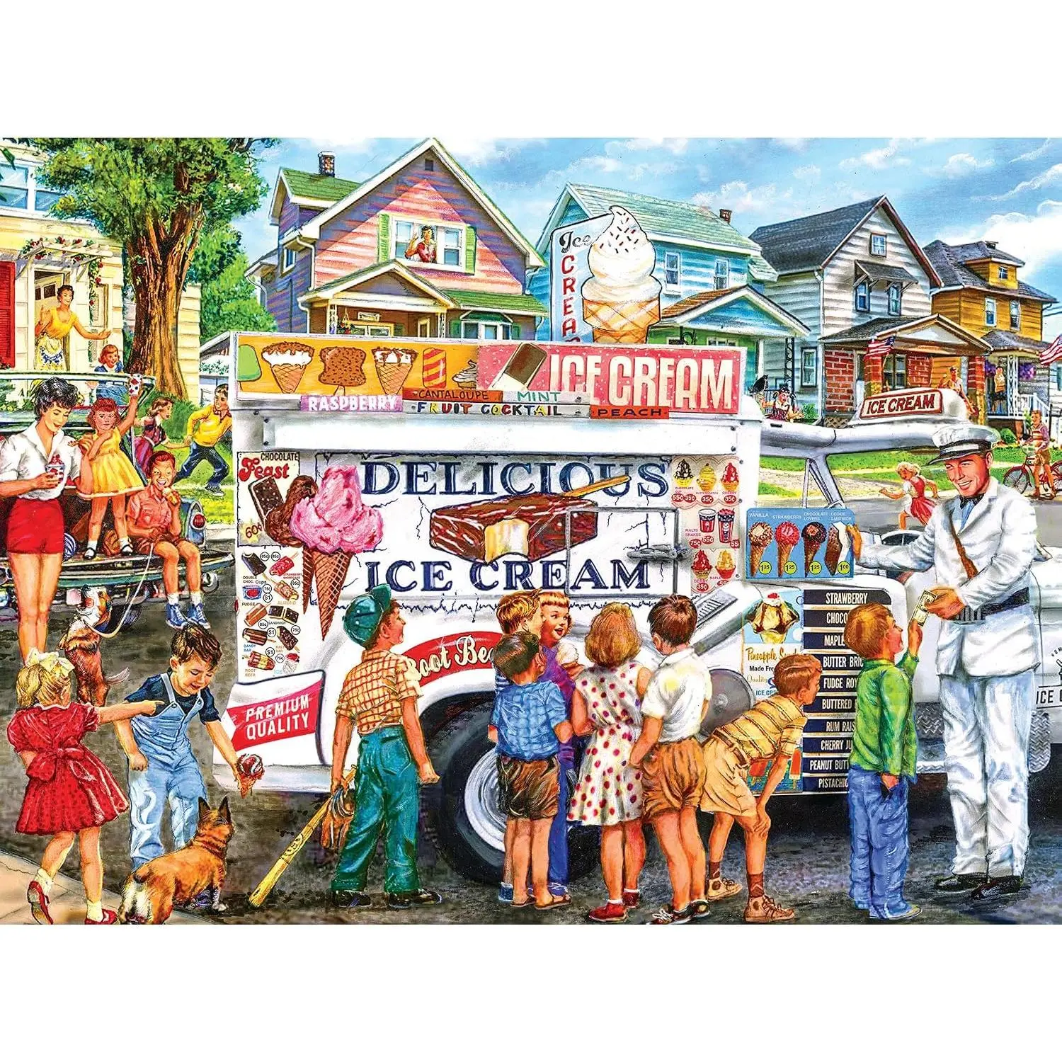 1000-Piece Ice Cream Truck Day Wooden Board Jigsaw Puzzle for Adults, Colorful Scene, Environmentally Friendly, Dry Wipe Clean, Exquisite Gift, Home Decor Item