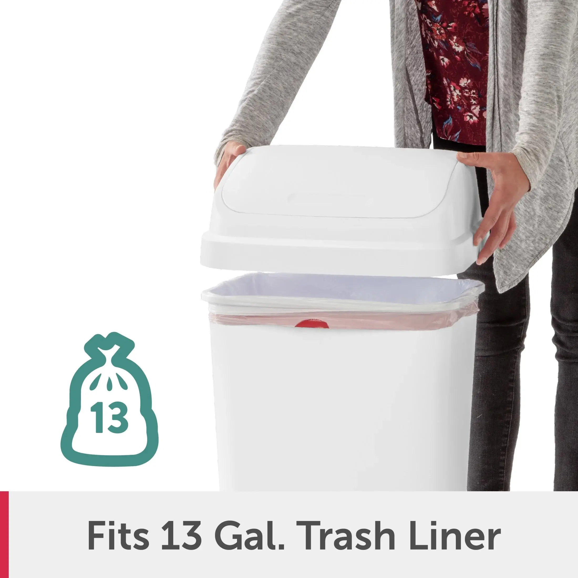 13-Gal Square Plastic Outdoor Trash Can - Raw Handcrafted, Heavy-Duty Textured, Swing Top Lid, Stainless Steel Blade for Camping, Kitchen & Garage Use