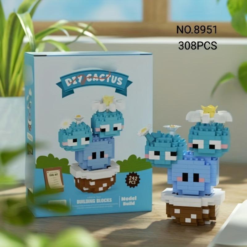 Cactus Design Building Blocks Toy, 1 Box Creative Desktop Ornament, Educational Assembly Toy for Teenager & Adults, Birthday Gift