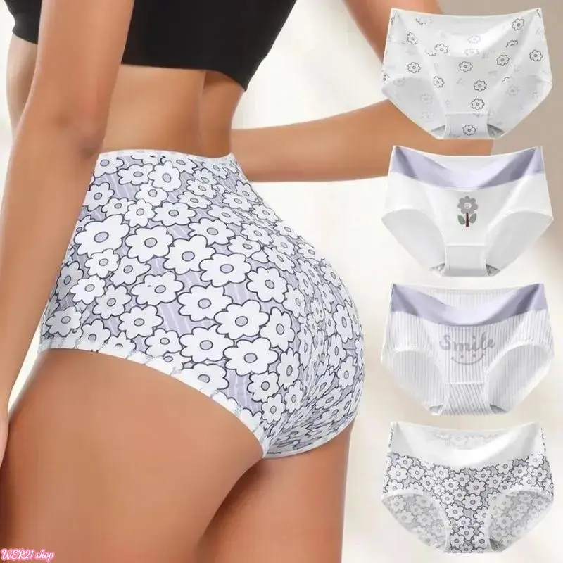 [SummerWins]Cheeky Cotton Panties for Women, High Waist with Floral Print, Soft-Stretch & Breathable for Comfy Everyday Wear
