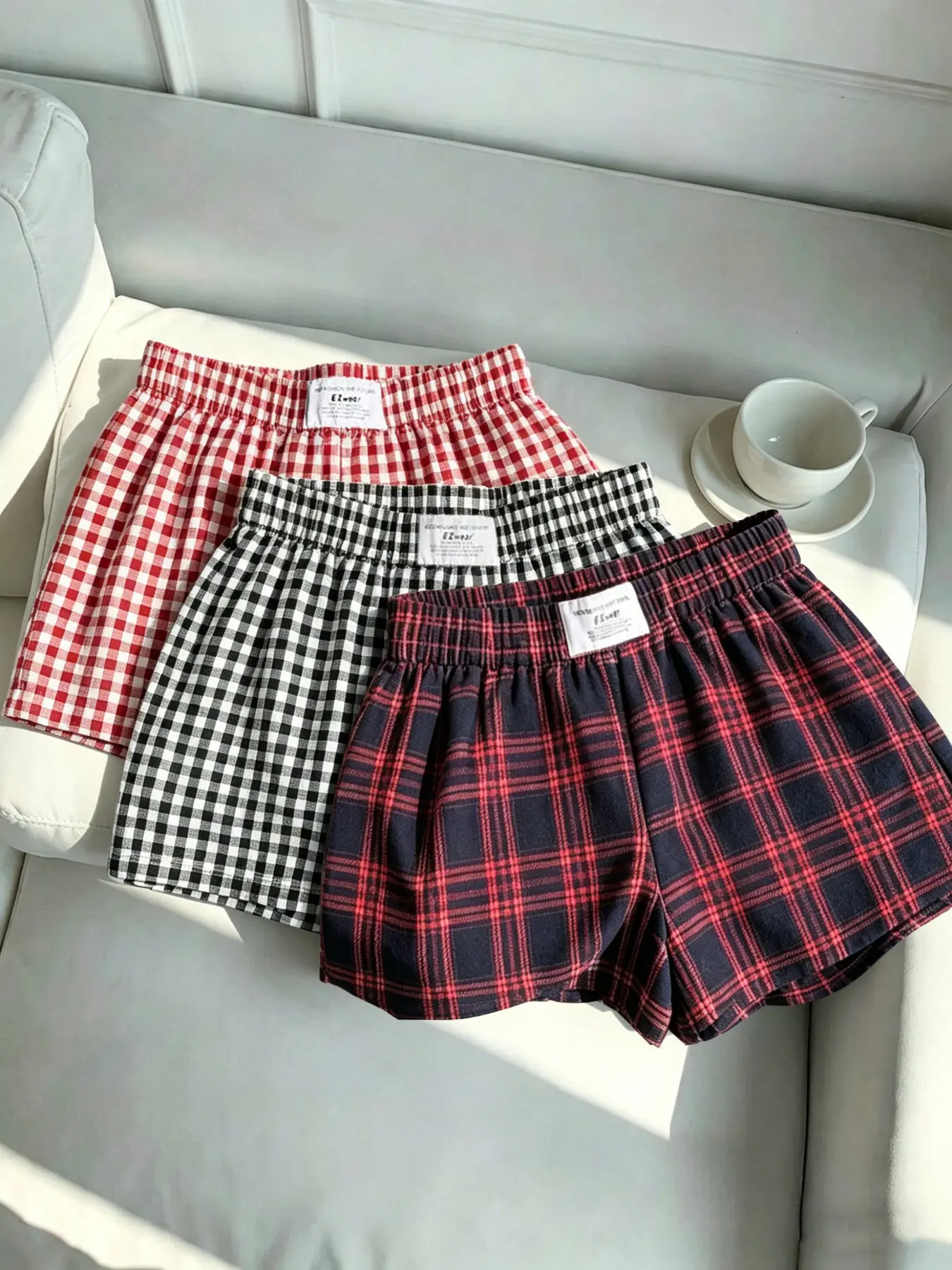 3 pieces, women's Y2K multi-color plaid casual loose shorts, vintage retro college style, classic plaid design, summer daily home commuting, dating, travel, vacation wear, Casual Comfy Shorts