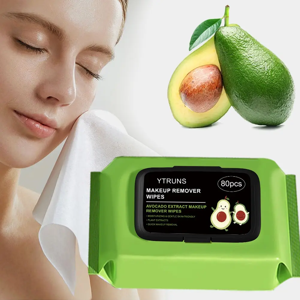 Avocado Makeup Remover Wipes, Disposable Facial Cleansing Towelettes, Deep Cleansing Face Wipes for Eye, Lip and Full Face Makeup, Gentle Moisturizing Wet Tissues, Portable Makeup Removal Wipes for Daily Use, Travel and Gym