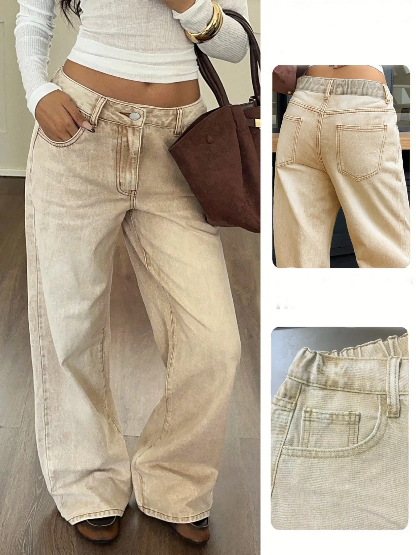 Vintage Fashion Women's Non-Elastic Waistband Wide Leg Long Pants, Casual Daily Wear, Comfortable and Stylish, Perfect for Everyday Use