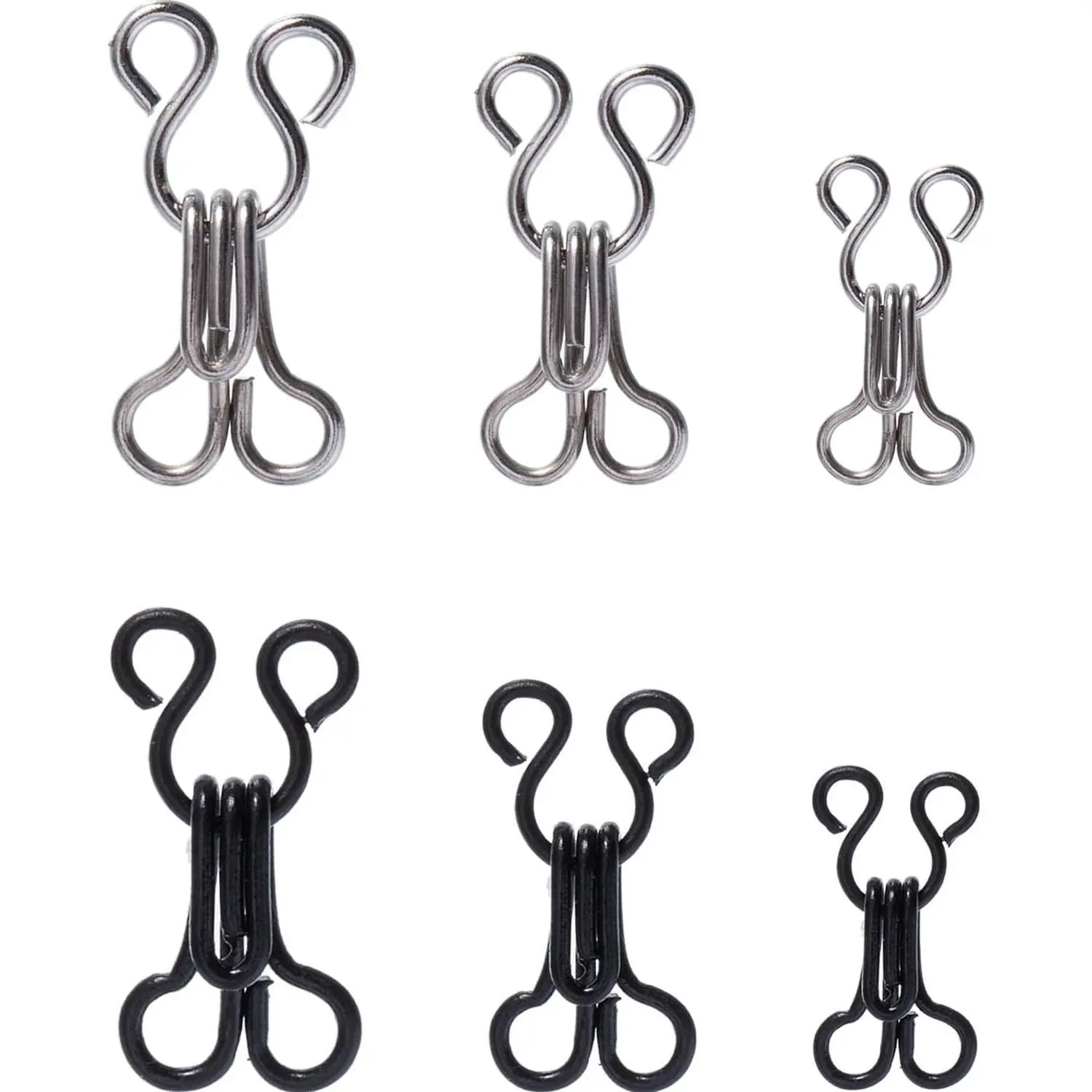 50 Set Sewing Hooks and Eyes for Bra, 3 Sizes, Silver Black |   Hook and Eye Latch Sewing, Bra Replacement Closure, 3 Sizes for Custom Fit, Metal Hook Eye, Sewing Notions Kit