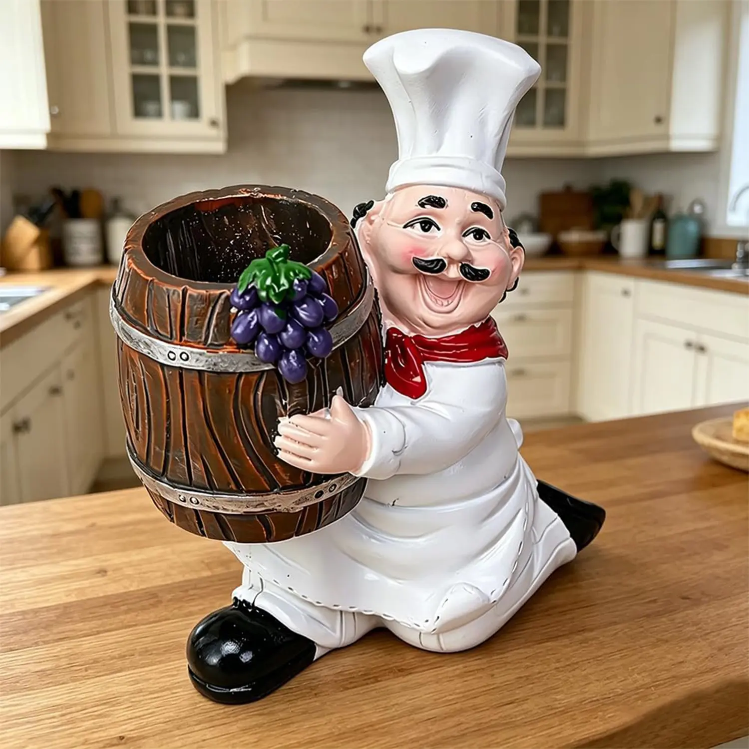 Charming Chef-Themed Toothpick Holder with Wooden Bucket – Made of Resin, European-Style Retro Creative Little Chef Toothpick Holder, Cute Toothpick Holder Dispenser Figurine, Perfect for Home, Party, Restaurant & Coffee Shop Counter Decor