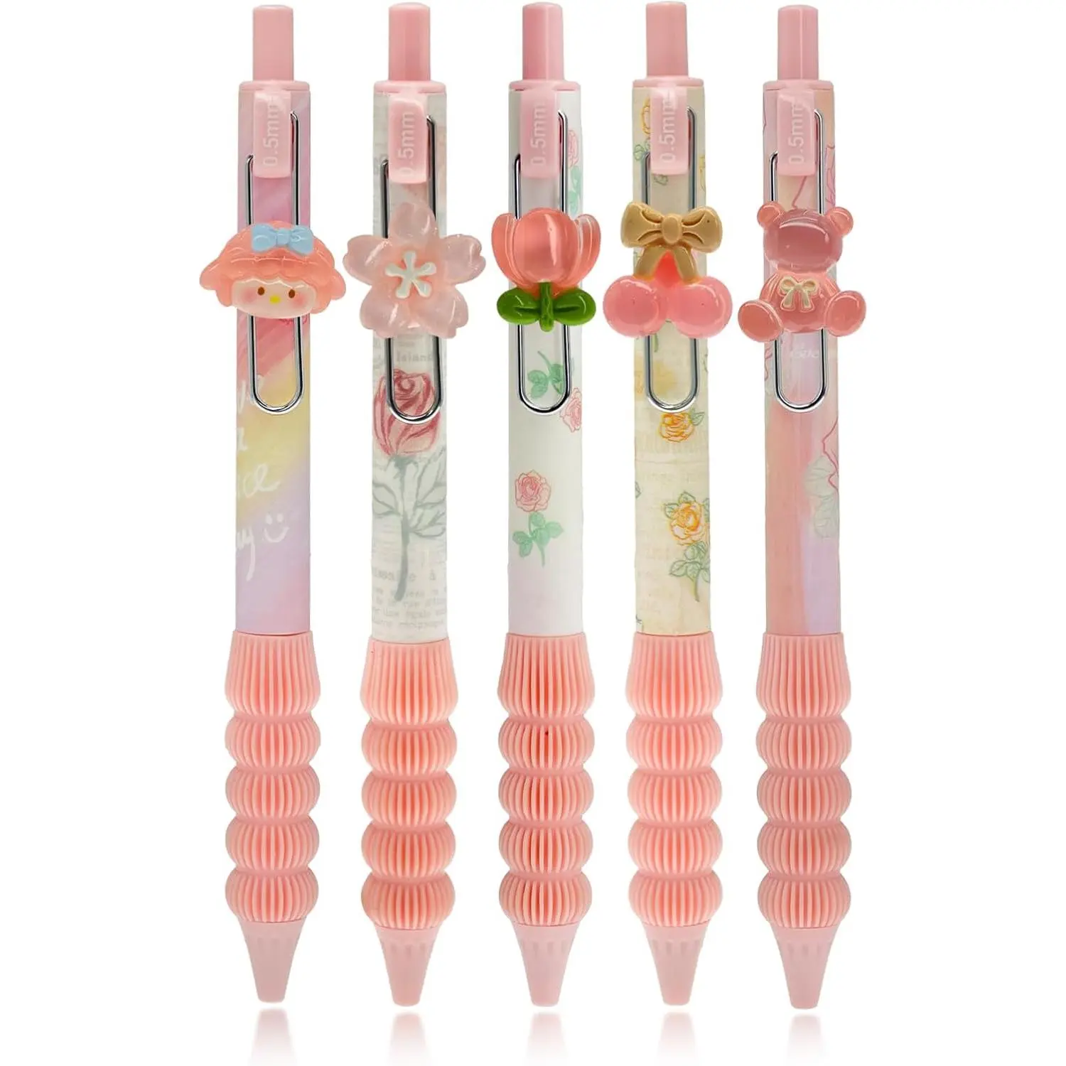6 count 0.5mm Quick Dry  roller ball pens for writing black Cartoon Retractable Gel Pens black Stationery for Office School Women Man