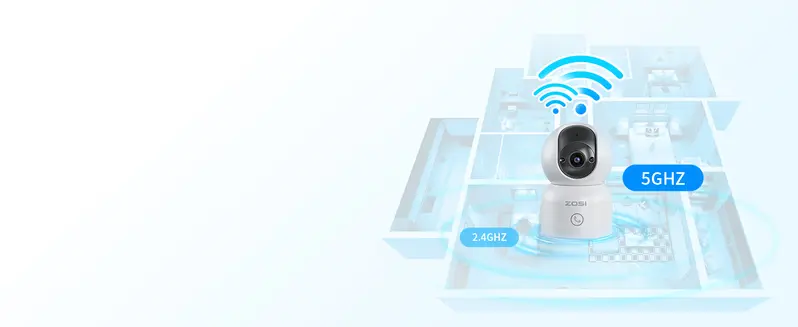 ZOSI C518 3MP 2K Indoor Pan-Tilt Smart Home Security Camera - Corded Power, Plug-and-Play, 2.4G/5G Dual-Band Wi-Fi, Phone App Control, Night Vision, Person Detection, 2-Way Audio, Cloud & Local Storage, 2-Year Guarantee