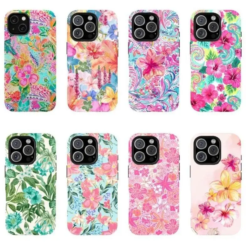 Tropical Floral Aesthetic Smartphone Phone Case, stylish pattern protective cover with lens protection.Compatible with iPhone 11-17 Pro Max & DAM, cute trendy aesthetic design, ideal gift ideas for her and him.