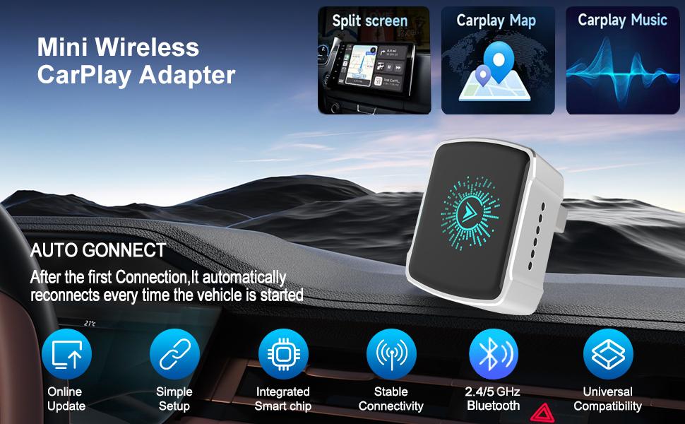 Wireless CarPlay Adapter & Android Auto (2-in-1) - Mini USB/USB-C Adapter Converts Wired to Wireless, Plug & Play, Stable Lag-Free for iPhone & Android (2025 Upgraded)