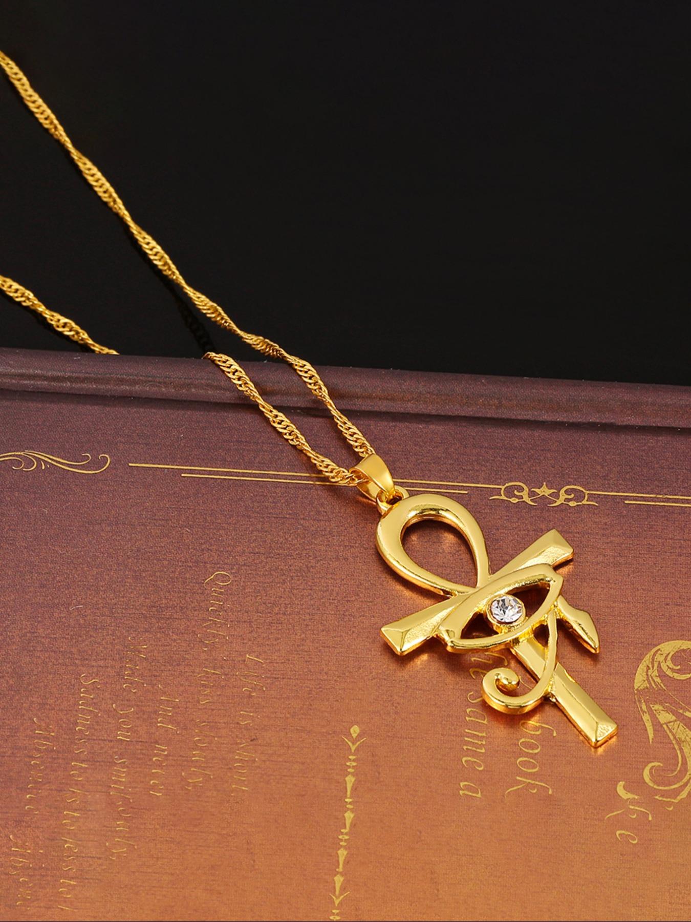 Rhinestone Decorated Cross Pendant Necklace for Women & Men, Eye Design Anniversary Necklace for Daily Wear, Trendy All-match Jewelry for Birthday Gift, Coptic Cross Necklace