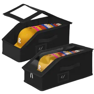 Stackable Baseball Hat Organizer, 2 Closet Hat Storage Boxes, Holds 30 Hats with Cardboard, Transparent Window, Customizable Hat Display