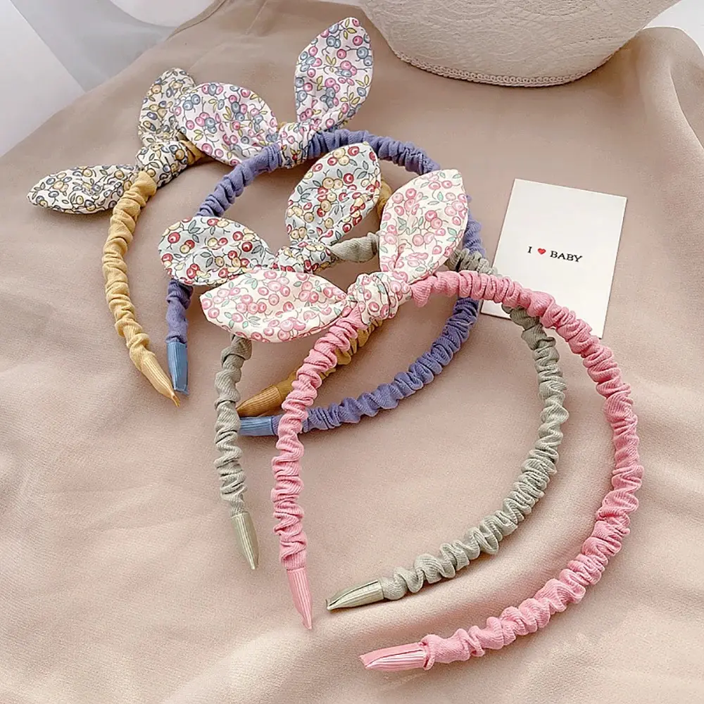 Cute Floral Rabbit Ear Headband for Baby Girls Toddler Kids Bow Knot Hair Accessories Soft Fabric Hair Band Adorable Princess Style Birthday Gift Outfit Accessory