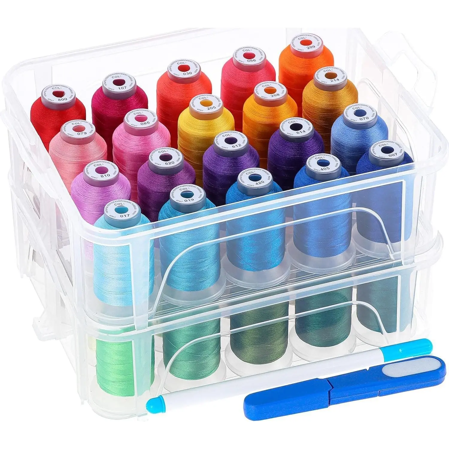 40 Colors Compatible with Brother 500m Each Embroidery Machine Thread with Clear Plastic Storage Box for Embroidery Sewing Machine