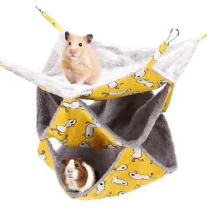 3 Tier Pet Hammocks for Cage, Ferret & Guinea Pig Accessories, 13.7x13.7 Inches, Hanging Bunkbed Rat Hammock for Small Animals Kitten Squirrel Chinchilla Parrot Yellow