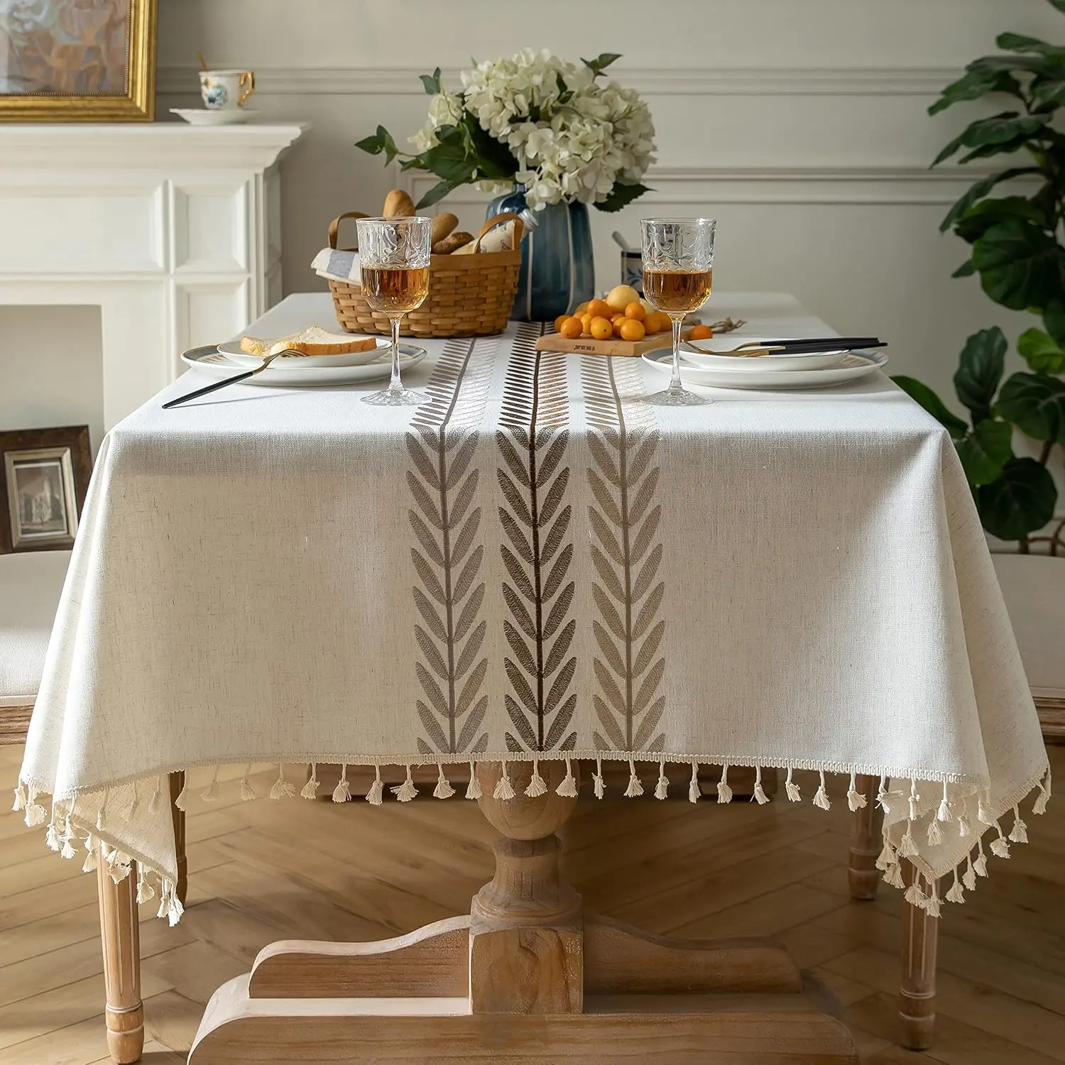 Rectangular Cotton Tablecloth for Outdoor & Dining Tables - Waterproof, Wrinkle-Free, Wipeable Farmhouse Tablecloth, 55x86 Inch, Fits 6-8 Seats, Tablecloth Rectangular