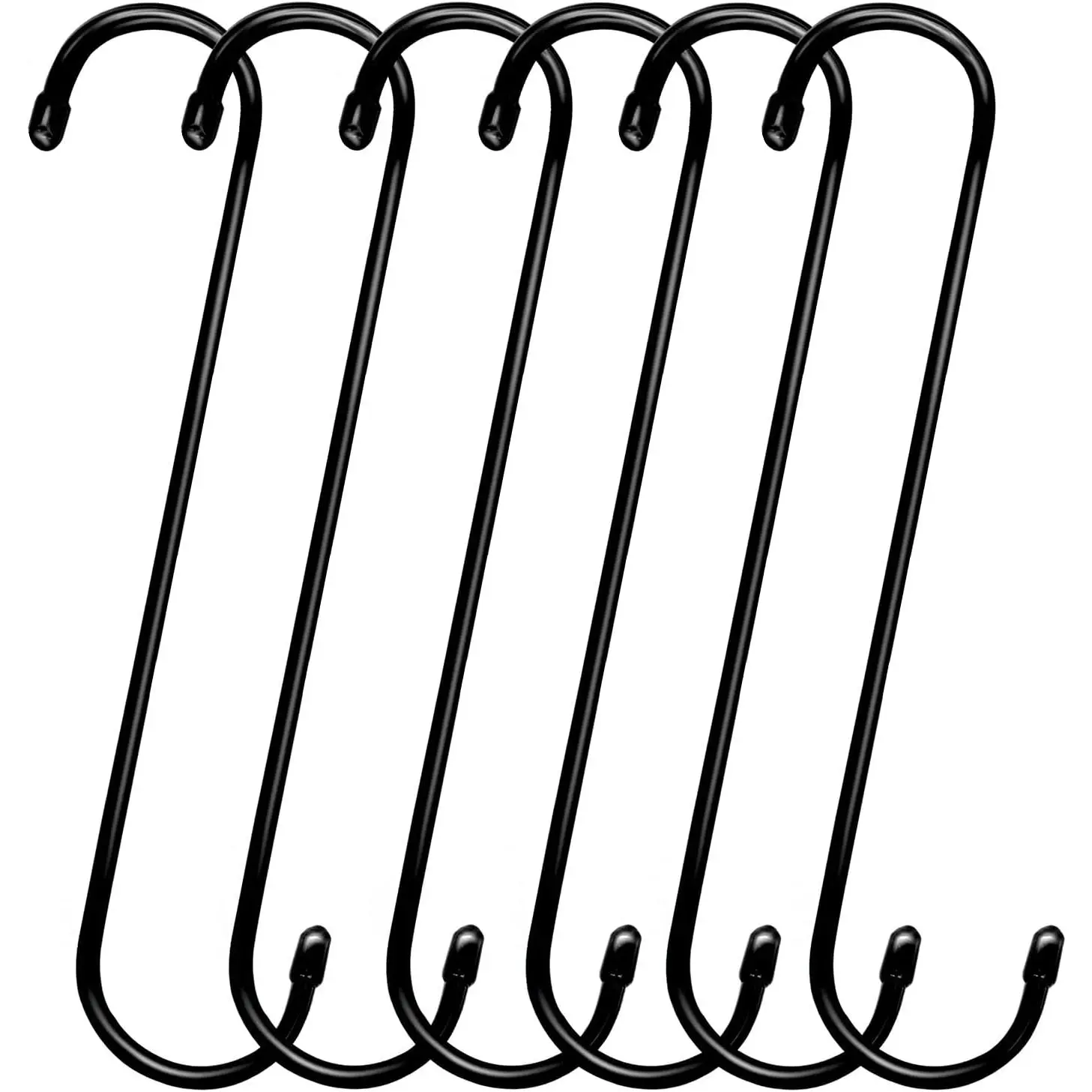 6 Pack 12 inch Extra Large S Hooks Black Heavy Duty Long S Hooks for Hanging Plant Extension Hooks for Kitchenware,Utensils,Pergola,Closet,Flower Basket,Garden,Patio,Indoor Outdoor Uses