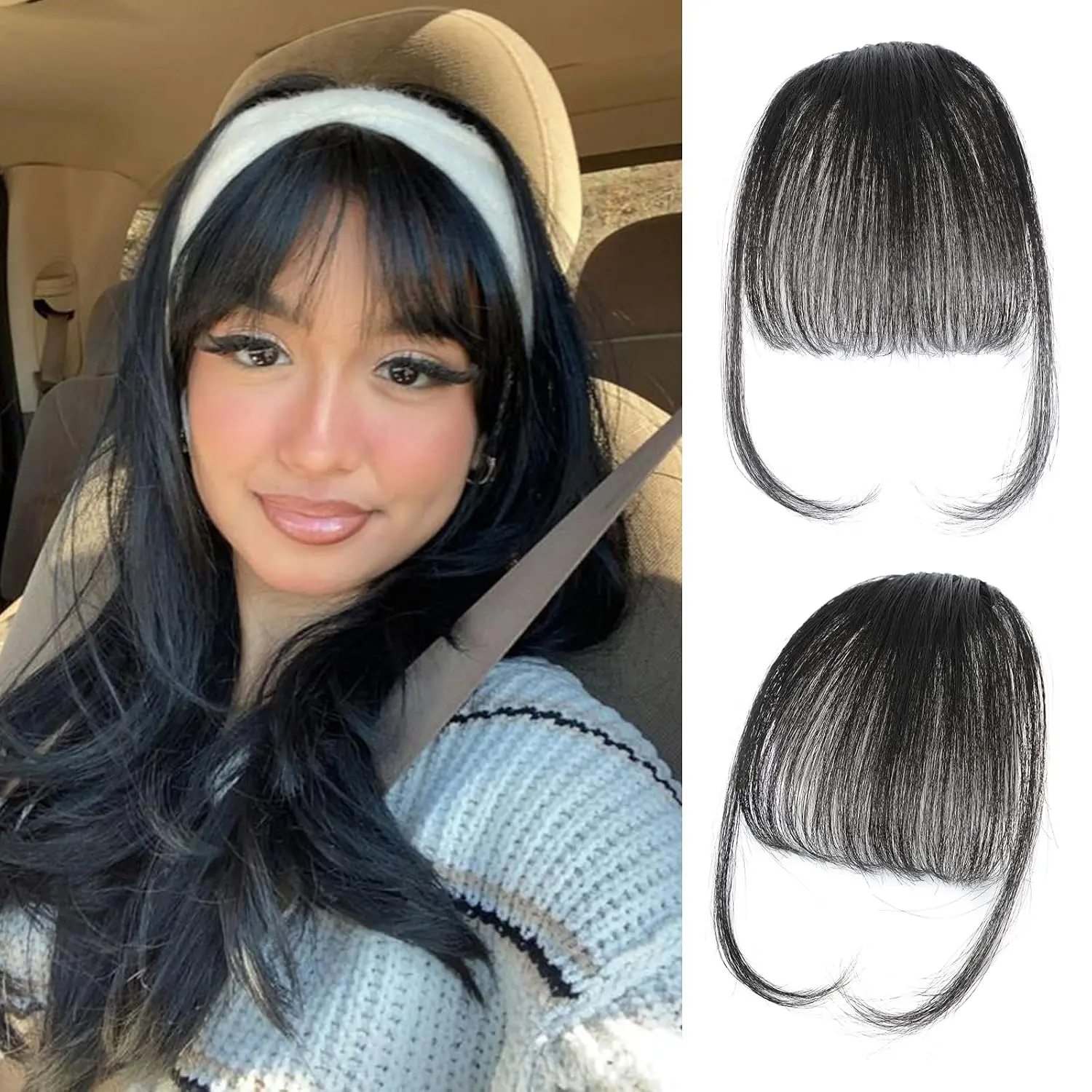 Clip in Bangs  Real Human Hair  Black Wispy Bangs with Temples | Thin Air Bangs, Curved  Bangs,  Looking, Clip  Bangs, Hairpieces for Women Daily Wear