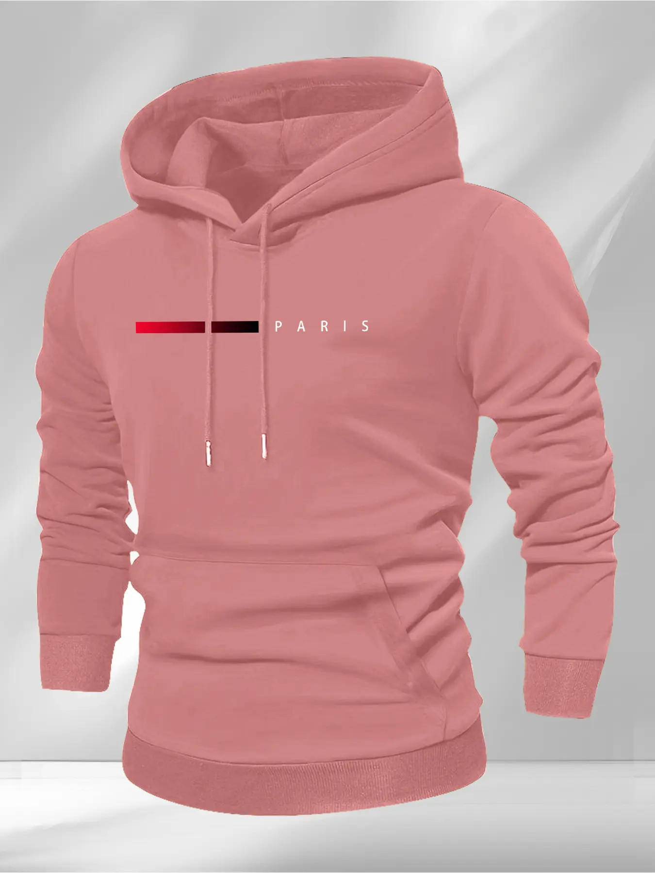 Men Minimalist Paris Letter Print Hoodie, Fashion Casual Pullover Sweatshirt, Loose Streetwear Basic Tops, Versatile Daily Commute & Shopping Outfits For Men
