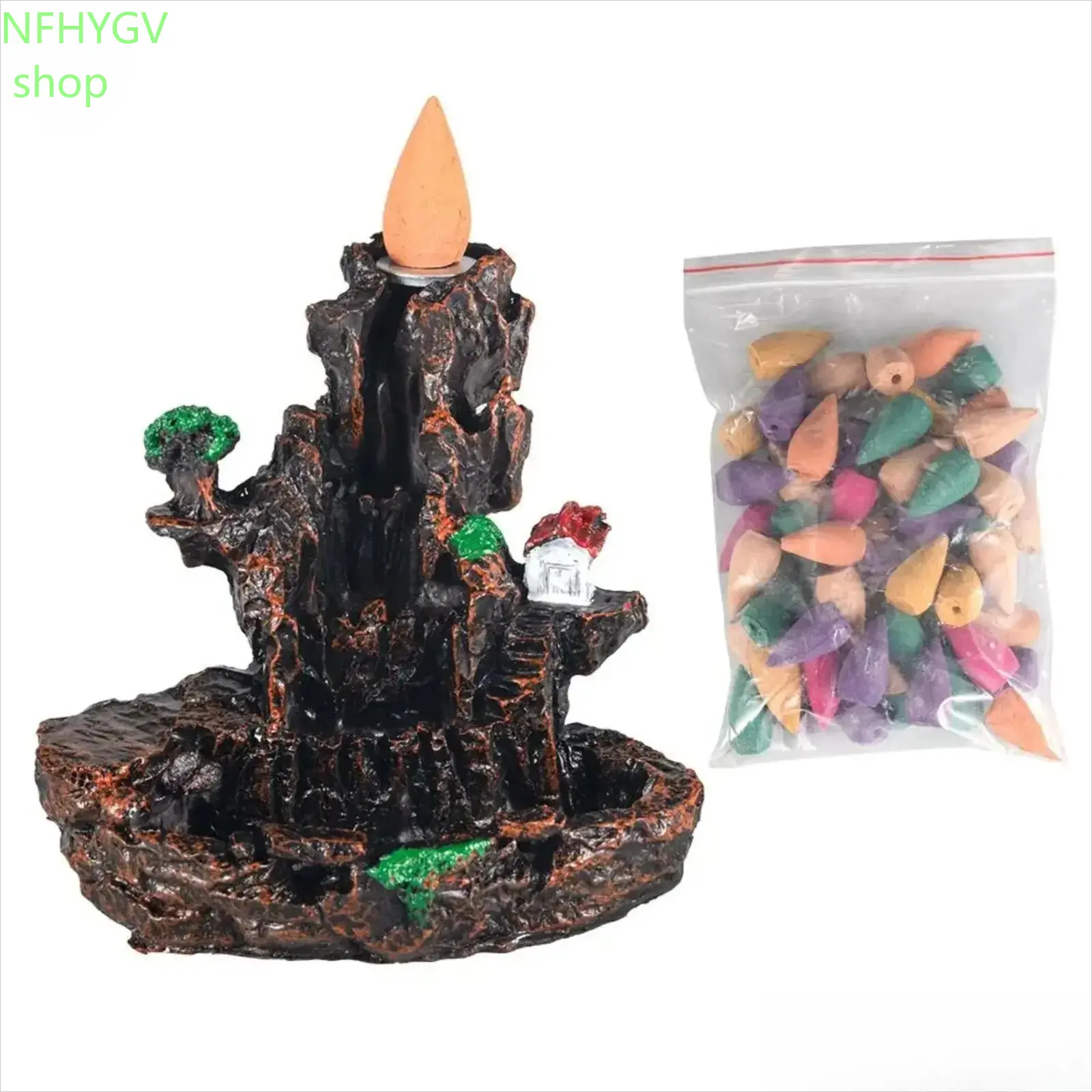 Resin Mountain Waterfall Backflow Incense Burner, Elegant Fragrance Cone Holder, Zen Aromatherapy Air Freshener Ornament, Calming Indoor Table Decor For Meditation, Bedroom Relaxation And Daily Ritual Use