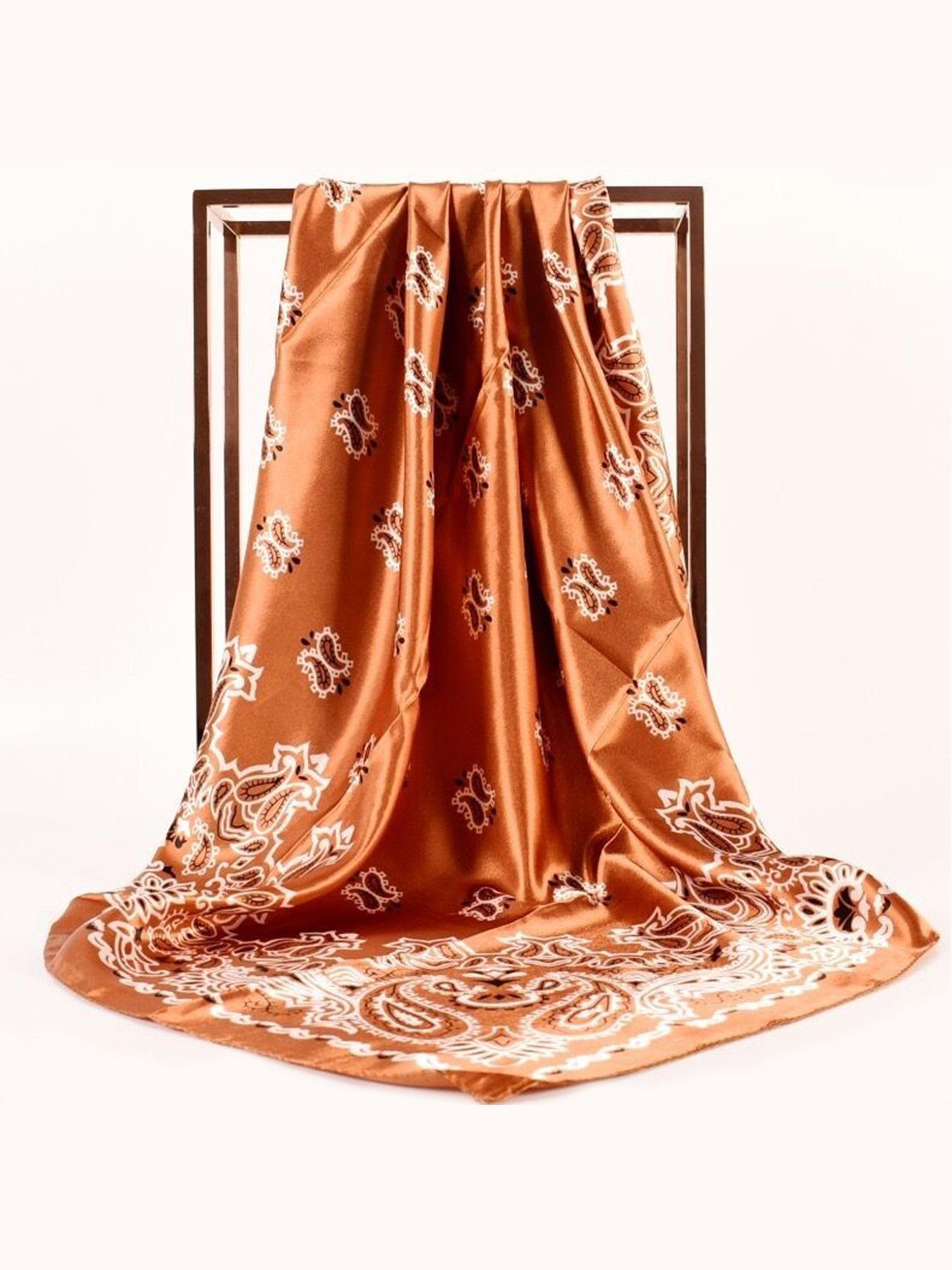 Women's Vintage Paisley Print Square Scarf, Scarf Head Wrap, Elegant Soft Satin Bandana for Women, Fashion Accessories for Daily Wear, Casual Soft Scarf, Vintage Print Headscarves